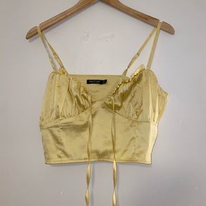 Yellow satin crop top